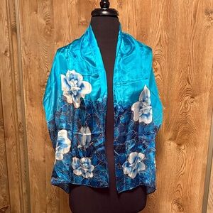 Blue Floral Silk Scarf